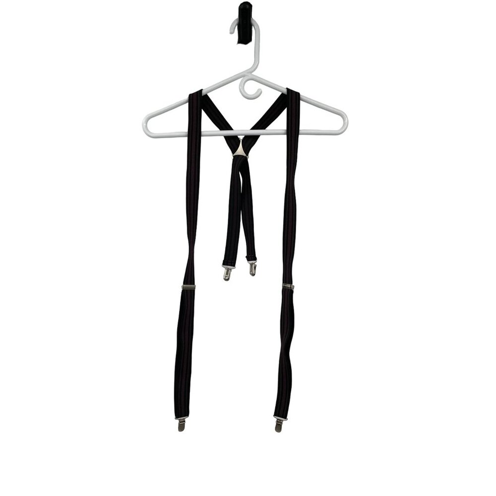 Vintage Pelican Suspenders Used Striped Black Burgundy Gray Clip On BBB